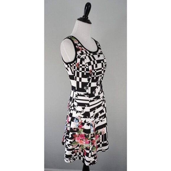 Neiman Marcus Black White Pink Floral Sleeveless Stretch A-Line Dress Size XS - Picture 2 of 4